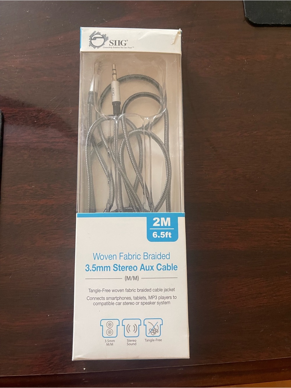 2M Woven Fabric Braided 3.5mm Stereo Aux Cable — Gray